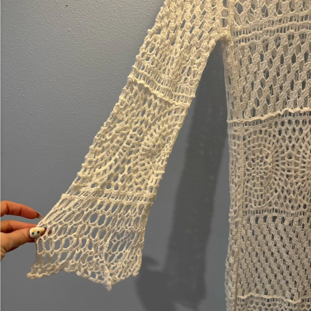 Vici Cream Long Sleeve Crochet Dress - Picture 3 of 5